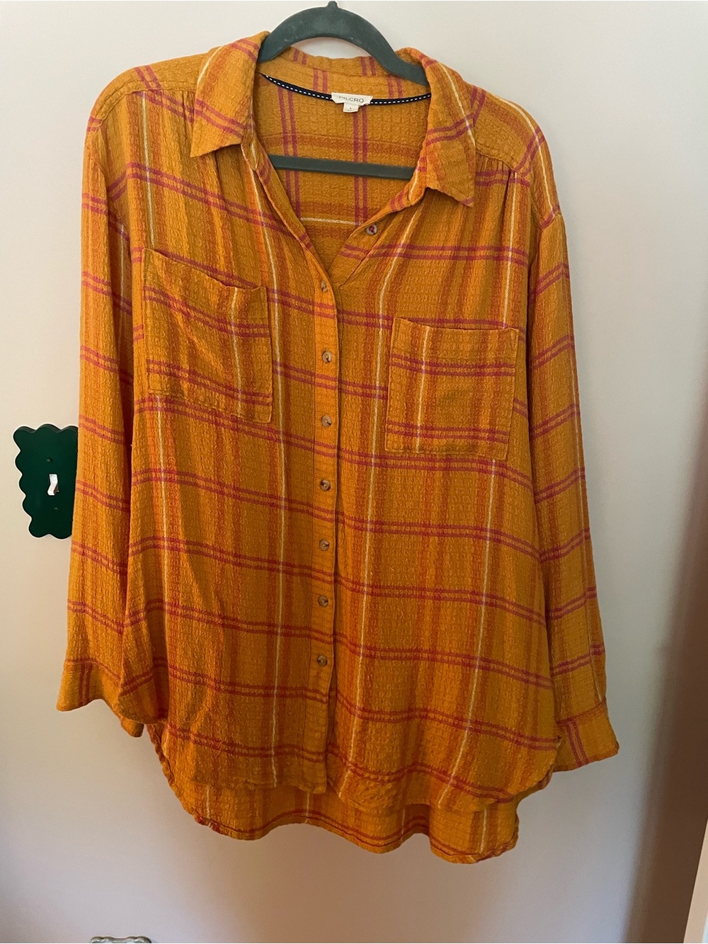 Pilcro Hadley Orange Plaid Relaxed Button Down Shirt